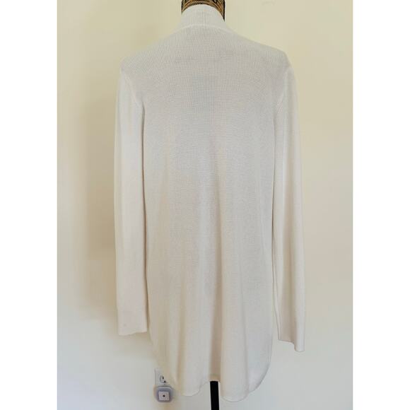 CYRUS Womens White Minimalist Relaxed Waffle Knit Open Cardigan Sweater Sz Large - Picture 4 of 8